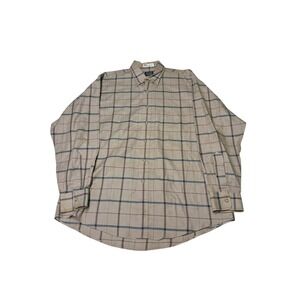 Gitman Bros Nordstrom Mens Large Kashmyl Cotton Plaid Houndstooth Shirt USA Tan